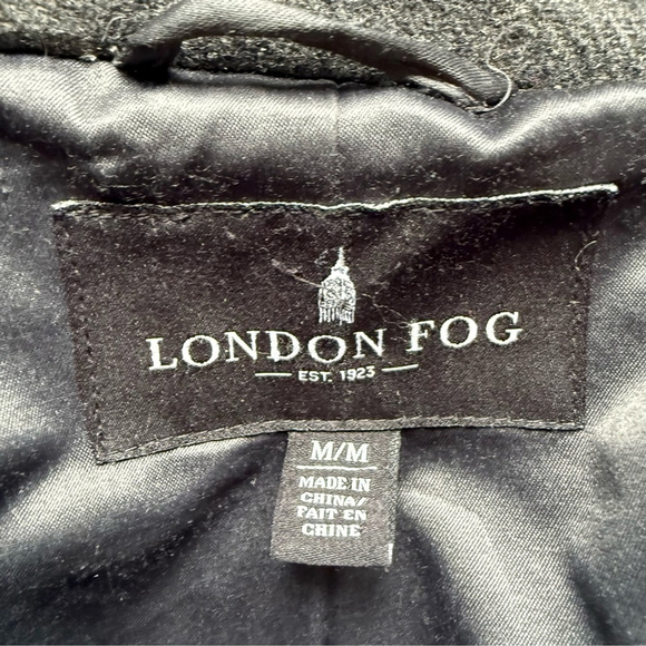 London Fog Charcoal Pea Trench Coat Size M Wool Blend Winter Cozy Warm - Picture 3 of 14